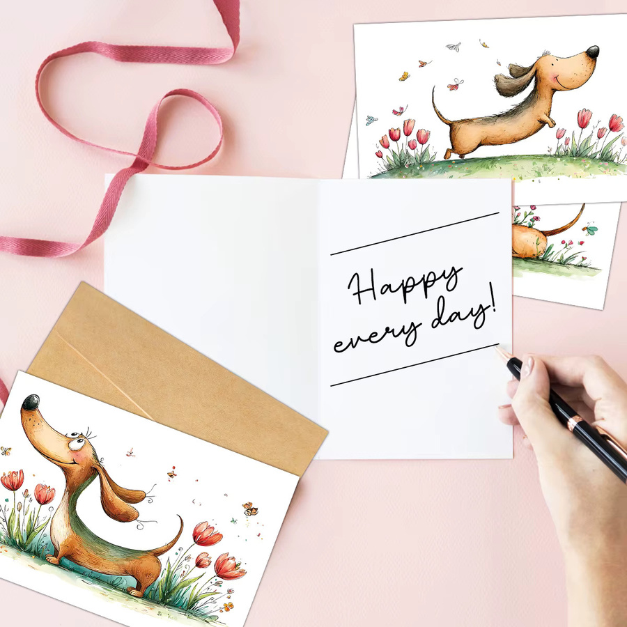 6er Set Aquarell Dackel Grußkarten mit Umschlägen, unbeschriftete Notizkarten für Hundeliebhaber in Multicolor - Bild 3