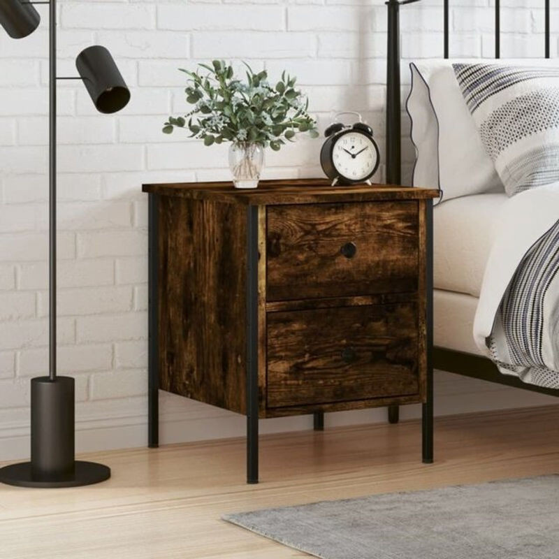 Nachttisch Vidaxl in Räuchereiche und Braun im Industrial Design aus Holzwerkstoff und Metall, B/T/H: 40 x 42 x 50 cm - Bild 1