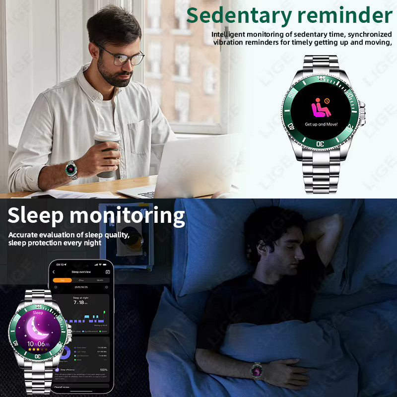 LIGE Smartwatch für Herren aus Vollstahl mit Bluetooth-Anruffunktion, Sprachassistent und Sport- sowie Schlafmonitor, kompatibel mit Android und iOS, Farbe: Silber/Blau - Bild 5