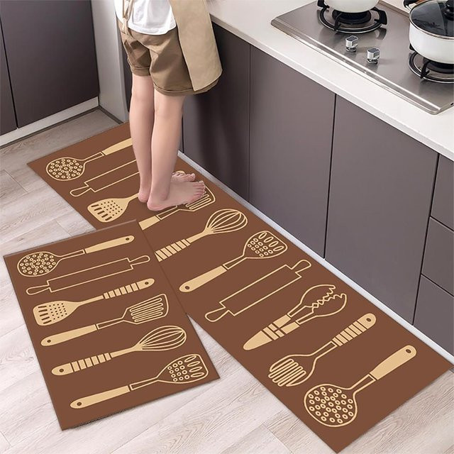 Karpetti Küchenbodenmatte mit Streifenmuster in Braun, weich und rutschfest, B/T: 60 x 40 cm - Bild 1
