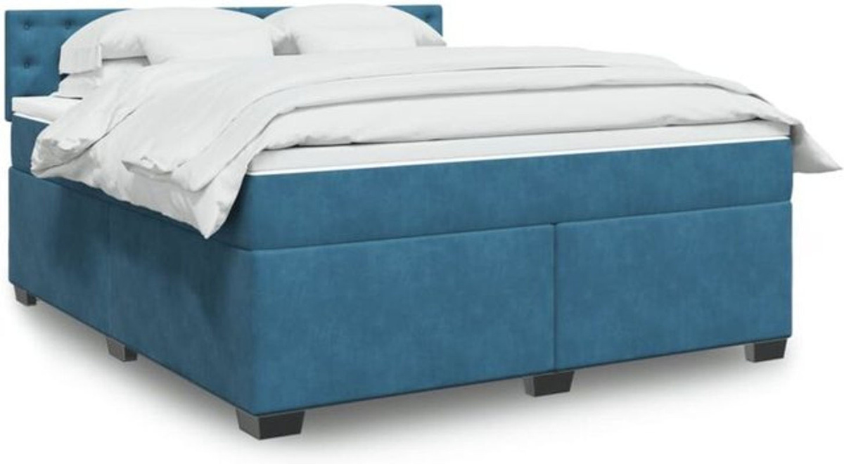 Vidaxl Boxspringbett mit Matratze in Blau und Weiß aus Samt, B/T/H: 180 x 200 x 100,5 cm - Bild 1