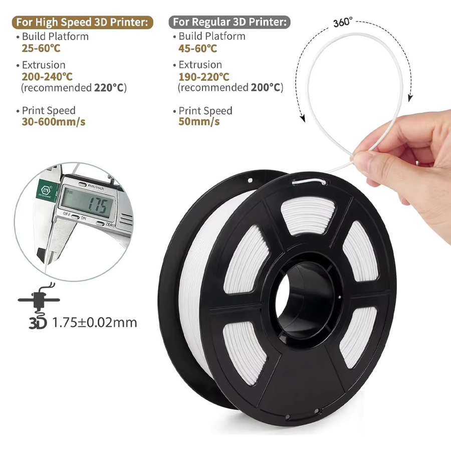 3D Maliang PLA Filament für FDM 3D-Drucker, 1,75 mm, Schwarz und Weiß, 500 g (2 x 250 g Spulen) - Bild 3