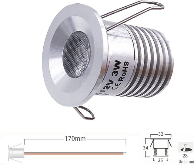 Ohlite Mini-LED-Einbaustrahler IP65 wasserdicht dimmbar Silber Aluminium für Home Hotel Sauna mit Einbauöffnung 28 mm - Bild 1