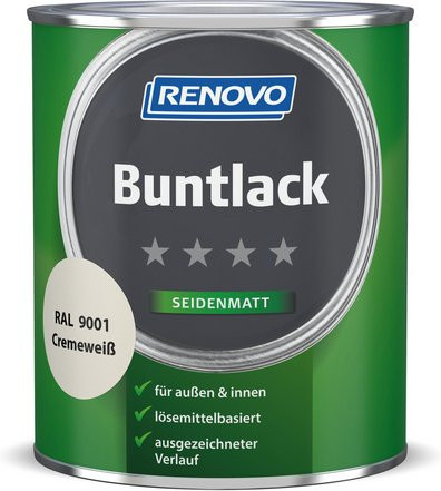 RENOVO Buntlack für Holz in Weiß, lösemittelbasiert, satin-matt, 0,75 l - Bild 1