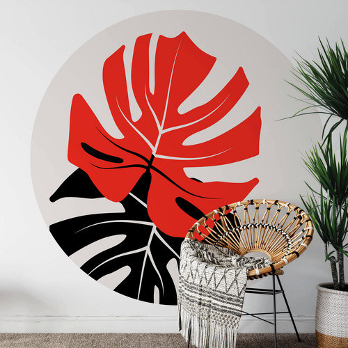 K&L Wall Art Runde Vliestapete Kubistika Monstera Dschungel, mehrfarbig, matt - Bild 2