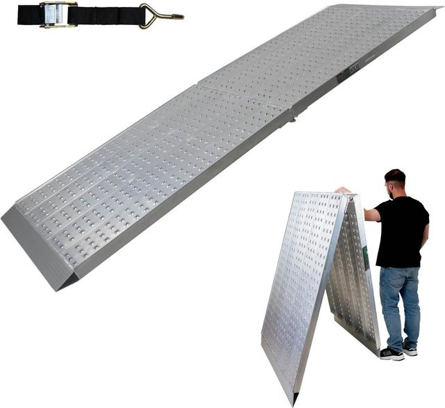 TRUTZHOLM Auffahrrampe aus Aluminium, extrabreit und klappbar, Farbe: Silber/Grau, Länge: 300 cm, Traglast: 400 kg - Bild 1