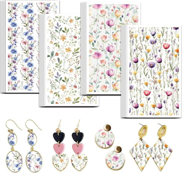 24er Set Transferpapier für Polymer-Ton mit 4 bunten Blumen-Designs in Multicolour - Bild 1