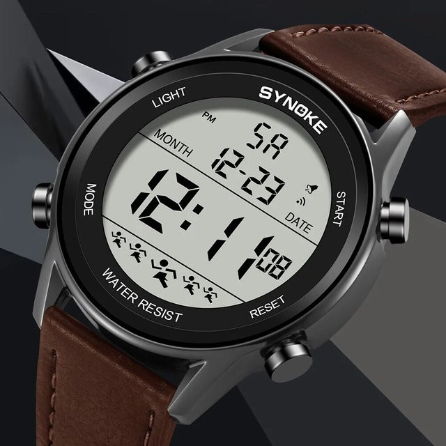 Synoke Digitaluhr, Leder, Schwarz, Herren - Bild 1