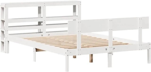 vidaXL Massivholzbett aus Kiefernholz in Weiß, rustikaler Stil, B/T/H: 100 x 200 x 126 cm oder 120 x 200 x 126 cm - Bild 1
