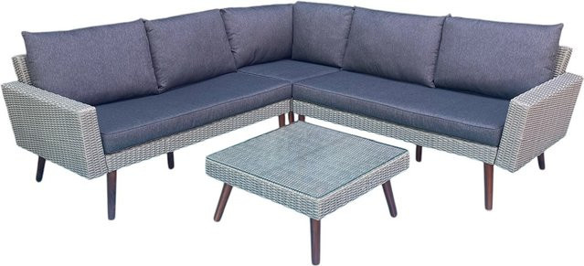 13tlg. Ecklounge-Set ALBANY von Prestige Home Living aus Aluminium, Holz und PE-Wicker mit Polsterauflage, grau - Bild 1