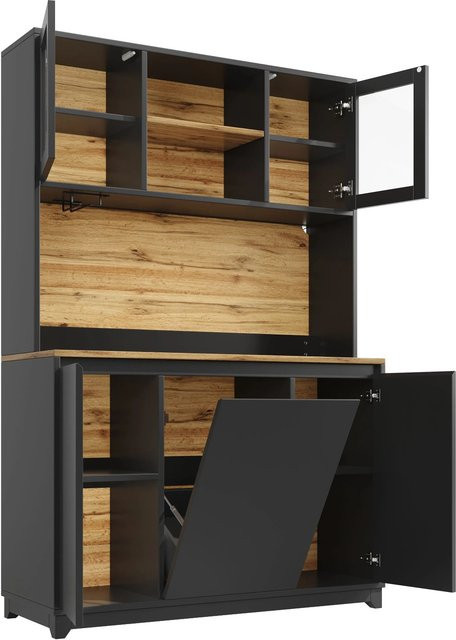 okwish Küchenschrank in Schwarz mit Acryltüren und integrierter LED-Beleuchtung, B/T/H: 120 x 40 x 180 cm - Bild 1