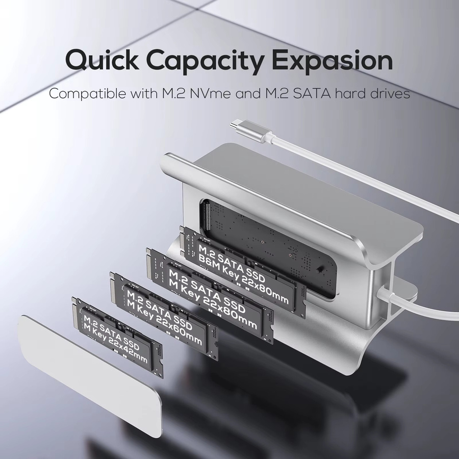 PULWTOP 5-in-1 USB-C Hub für Mac Mini M1/M2 in Silber mit M.2 NVMe SSD-Erweiterung, 2x USB-C 3.2 10Gbps sowie SD/TF-Kartenslots - Bild 2