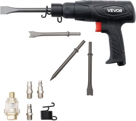VEVOR Druckluft-Schlaghammer in Schwarz mit 2500-2700 BPM, 70 mm Hubweg und 4 Stück 170 mm Meißel, Kompakter Druckluftmeißel im Pistolengriff zum Schneiden, Schaben und Abbruch - Bild 1