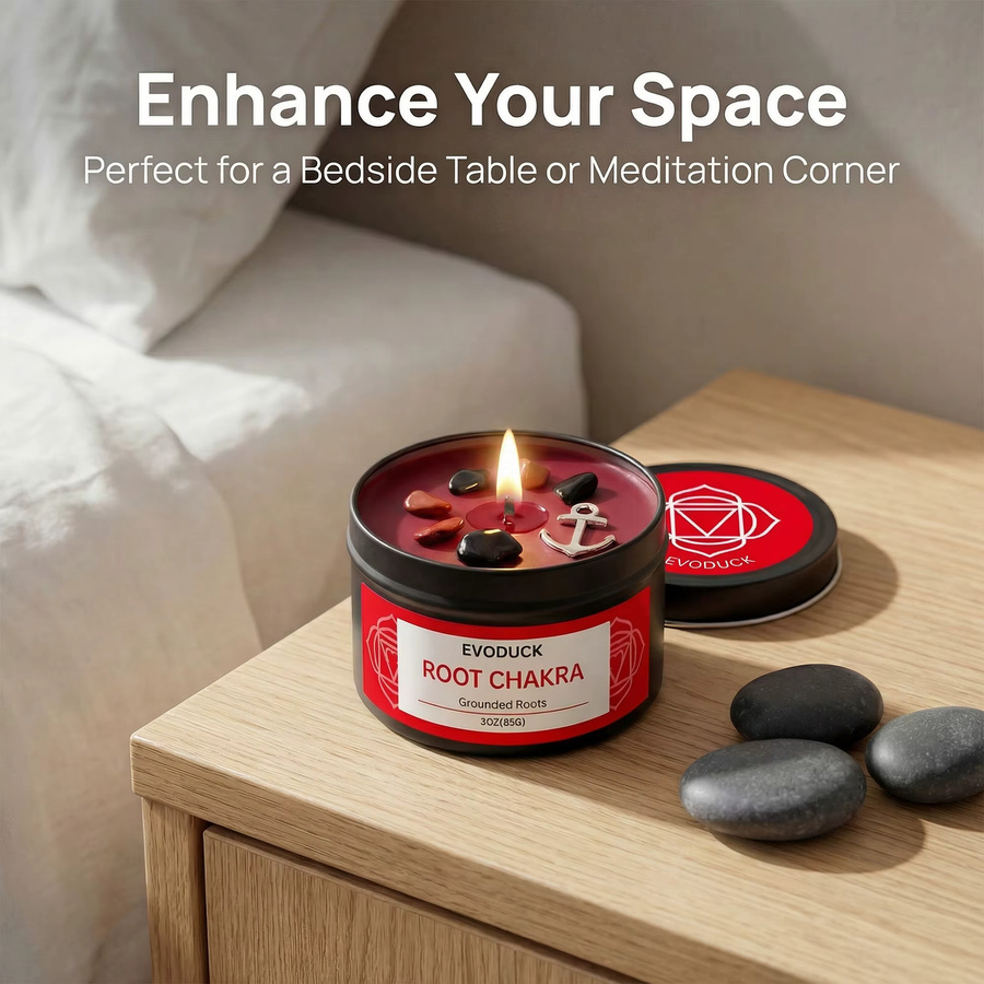 EVODUCK Patchouli-Wurzel Chakra Duftkerze für Meditation und Yoga in Rot - Bild 5