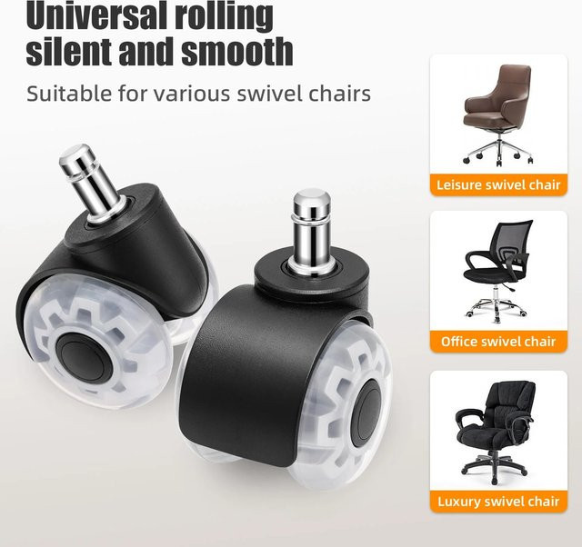 5er-Set Universal Bürostuhlrollen aus Gummi, drehbare leise Möbelrollen für Schreibtischstühle, Schwarz - Bild 1