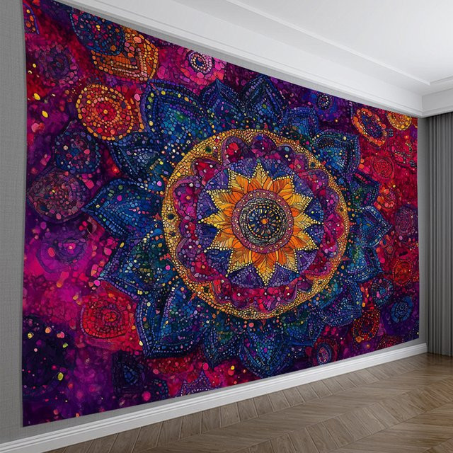 VIKAMA Mandala Wandteppich mit Sonnenblumen-Design in Multicolor, dekorative Wanddekoration für Wohnzimmer, Schlafzimmer oder Yoga, Breite: 90 cm, Höhe: 60 cm - Bild 1