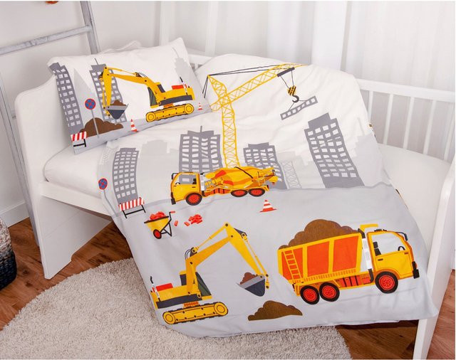 Baby Best Flanell-Bettwäsche Baustelle aus reiner Baumwolle, Multicolor, B/H: 100 x 135 cm und 40 x 60 cm - Bild 1