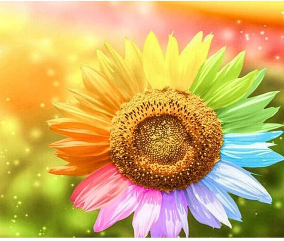 FIYO Diamond Painting Set Sonnenblumen Motiv mit runden Strasssteinen, Mehrfarbig, B: 30 cm x H: 20 cm - Bild 1