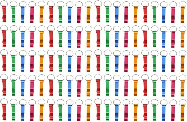 100 Stück Flaschenöffner Schlüsselanhänger von CosyHome aus Aluminiumlegierung in Blau und Bunt - Bild 1