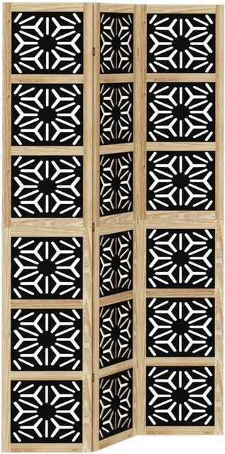 vidaXL 3-teiliger Raumteiler aus Paulownia-Massivholz in Braun und Schwarz mit geometrischem Design, H x B x T: 180 x 110 x 200 cm - Bild 1