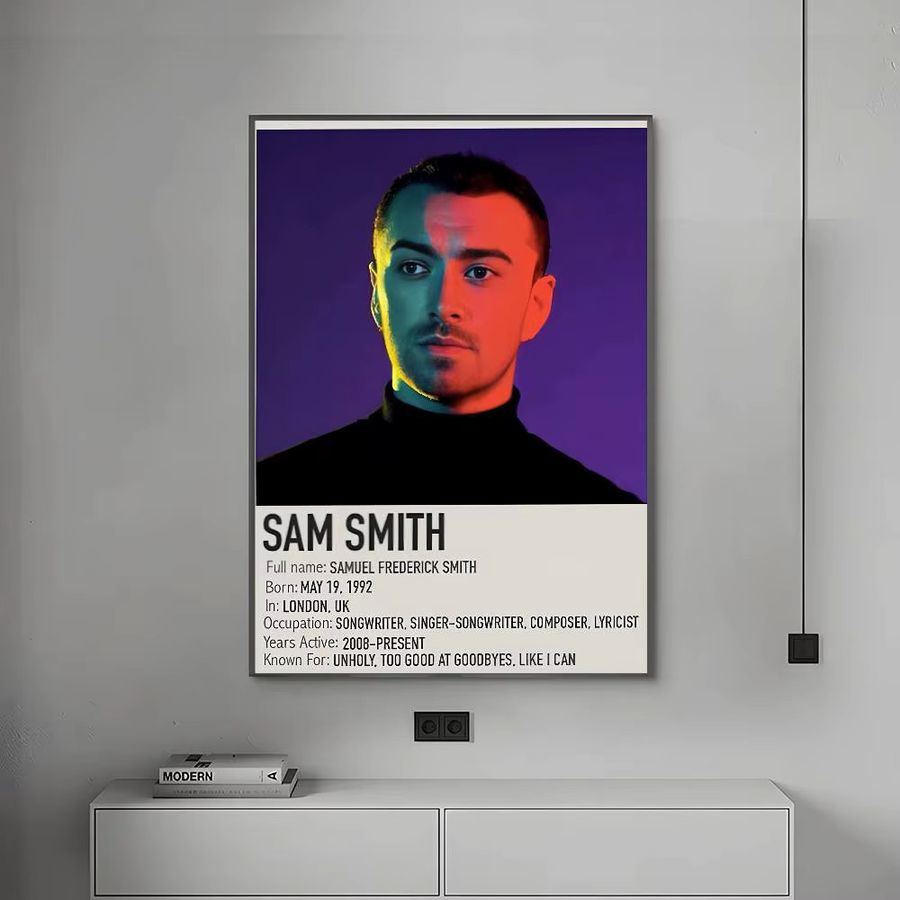 Sänger S-Sam S-Smith Poster Hochauflösender Kunstaufkleber Selbstklebend und Wasserfest zur Heimdekoration B: 40 cm, H: 20 cm, T: 15 cm - Bild 7