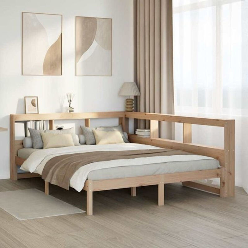 Massivholzbett Vidaxl aus Kiefernholz mit Regal in Braun und Natur, B/T/H: 160 x 200 x 80 cm - Bild 1