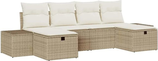 6-tlg. vidaXL Garten-Sofa-Set aus Poly Rattan und Stahl in Beige mit Kissen und Armlehnen - Bild 1