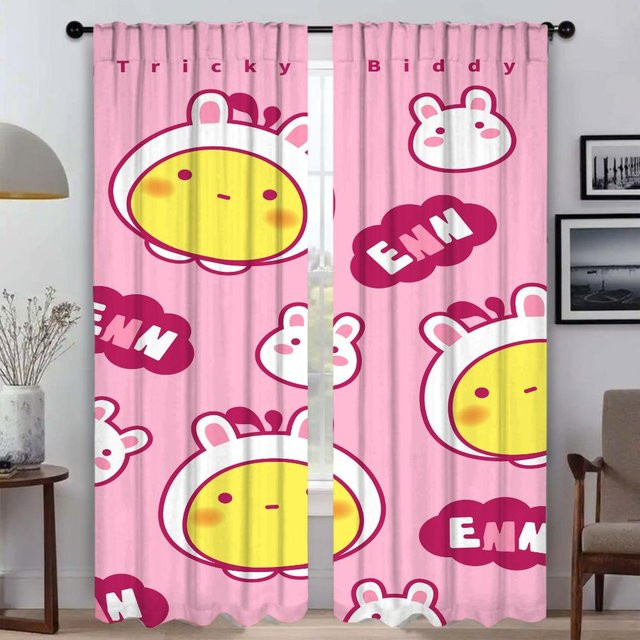 2er-Set Tüll-Vorhänge für Wohnzimmer und Schlafzimmer mit Tier-Motiv in Pink, B: 50 cm, H: 70 cm - Bild 1