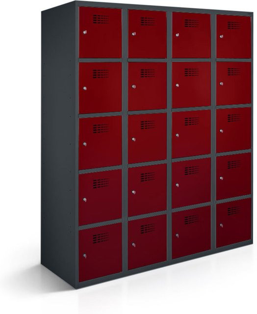 rotstahl Fächerschrank mit 20 Fächern in Bordeaux und anthrazitgrauem Korpus, B/T/H: 120 x 50 x 180 cm - Bild 1