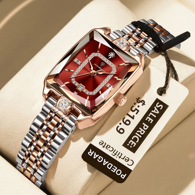 POEDAGAR Armbanduhr, Edelstahl, Quarz, Rechteckig, Schwarz, Damen - Bild 1