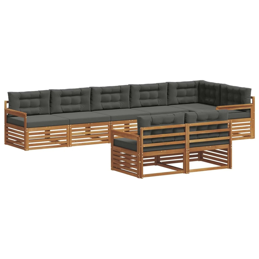 vidaXL Outdoor-Sofagarnitur 8-teilig aus Akazienholz in Anthrazit mit Kissen und L-Form - Bild 2