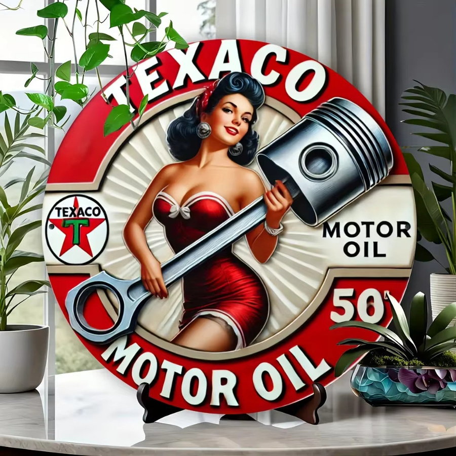 HELLOYOUNG Collectors Choice Vintage Texaco Petroleum Rundes Metallschild in Rot, Durchmesser: 20 cm - Bild 3