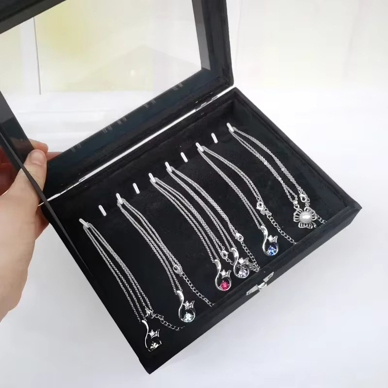 Schmuckschatulle Amagi mit Glasdeckel in Schwarz als stapelbarer Organizer für Halsketten, Armbänder und Schmuck B: 21,0 cm, T: 15,0 cm - Bild 1
