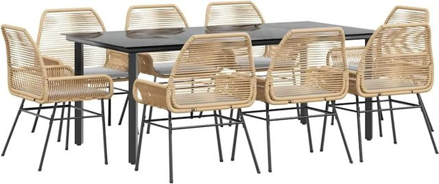 vidaXL 9-teilige Garten-Essgruppe aus Poly Rattan mit Glasplatte und Kissen in Braun - Bild 1