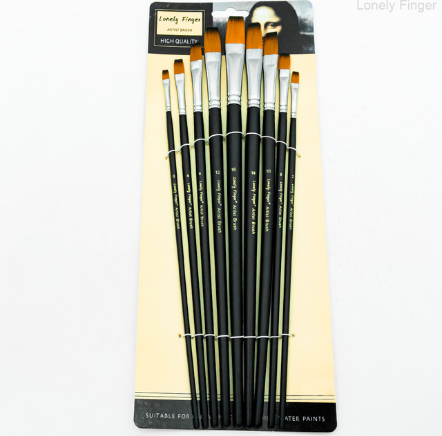 9-teiliges Pinsel-Set mit flachen Nylon-Pinseln in Schwarz für Acryl- Öl- und Aquarellmalerei - Bild 1