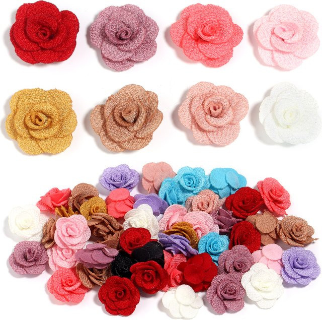 10 Stück handgefertigte Jute-Stoffrosen in Bunt, Durchmesser: 3 cm, Textil-Deko für DIY und Basteln - Bild 1