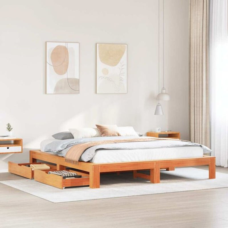 Massivholzbett aus Kiefer in Braun im Landhausstil von vidaxl, B/T/H: 180 x 200 x 32 cm (ohne Matratze) - Bild 1
