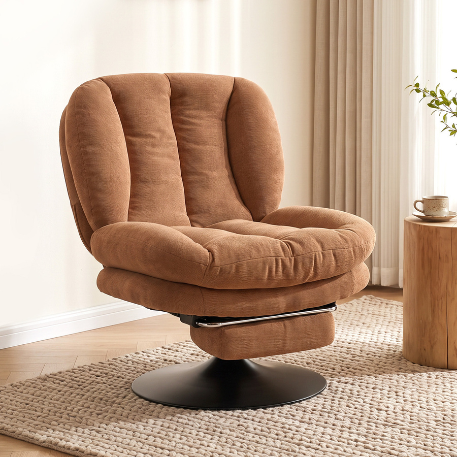 HOMCOM Drehbarer Polstersessel in Leinenoptik mit Fußhocker, Dunkelbraun, B/T/H: 69 x 92 x 89 cm - Bild 2