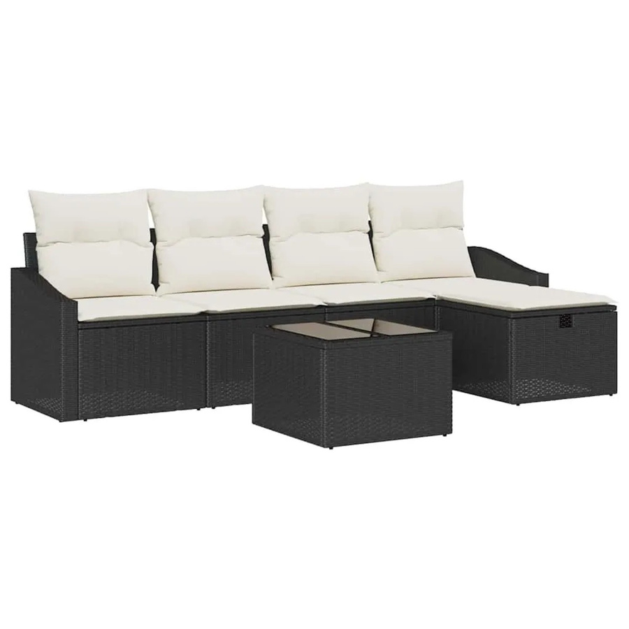 vidaXL 5-tlg. Gartenmöbel Set aus Poly-Rattan in L-Form mit Kissen und Tisch in Schwarz und Beige - Bild 2