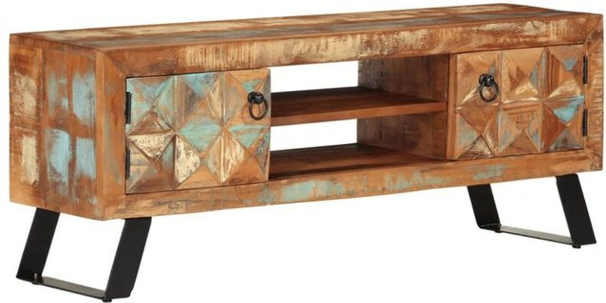 vidaxl TV-Schrank aus Massivholz im Retro Industrial Design, Braun, B/T/H: 112 x 30 x 45 cm - Bild 1