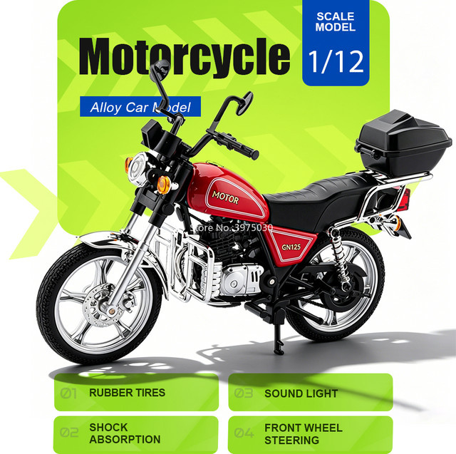 MAKEDA Suzuki GN125 CB125T Motorräder Spielzeugmodelle, 1:12, mit Licht und Musik - Bild 1