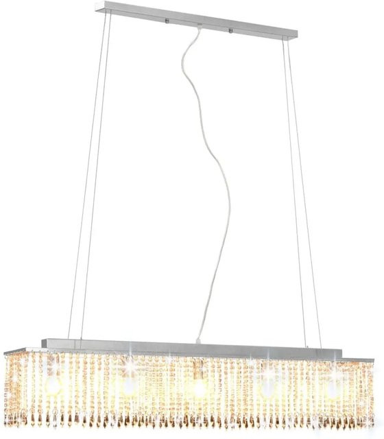 vidaXL Deckenleuchte mit Kristallperlen in Silbern, höhenverstellbare Pendelleuchte mit E14 Fassung, Höhe: 104 cm bis 115 cm - Bild 1