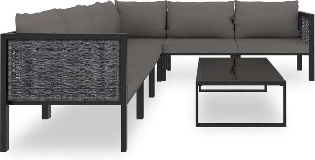 vidaXL 7-tlg. Garten-Lounge-Set in L-Form mit Auflagen und Couchtisch, Poly Rattan und Aluminium, Anthrazit - Bild 1