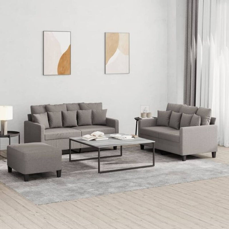 3-tlg. Sofagarnitur vidaxl in Taupe meliert mit Kissen aus Stoff und Metall im modernen Design - Bild 1