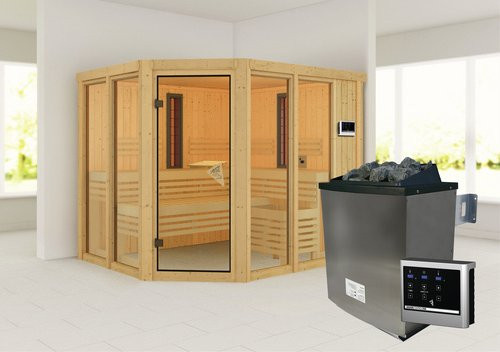 Karibu Sauna Finnish Style in Beige, B/H/T: 231 x 198 x 196 cm - Bild 1
