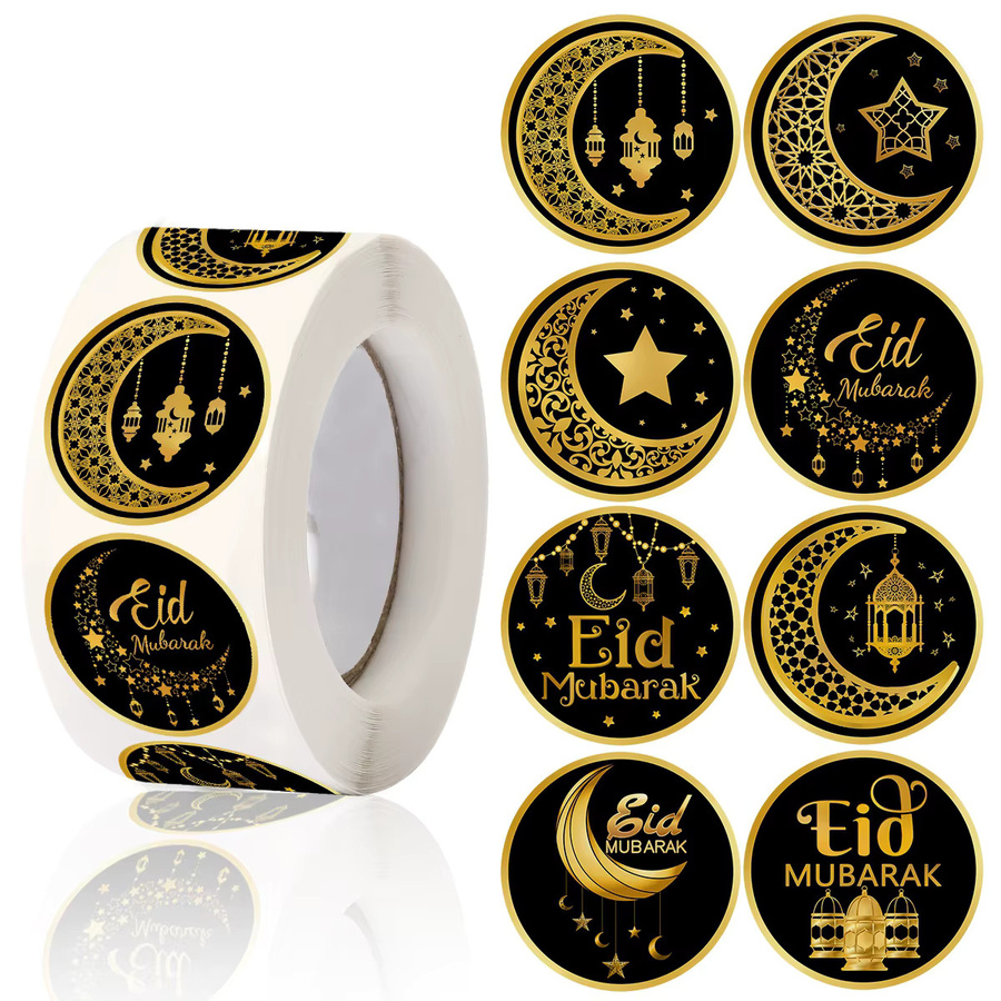 500 Stück Eid Mubarak Aufkleber in Gold für Ramadan Kareem Geschenkboxen und DIY Dekorationen - Bild 2