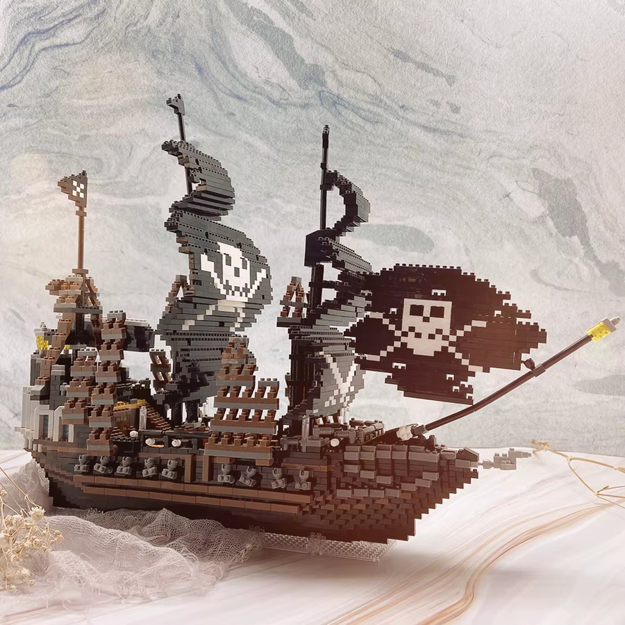 KNEW BUILT Schwarzes Piratenschiff Mikro-Mini-Bausteine Piraten - Bild 2