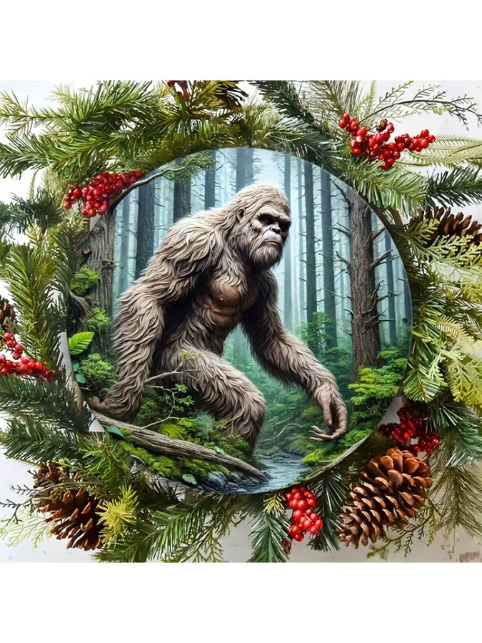 Rundes Metallkunstschild mit Sasquatch-Motiv von Potdemiel, Mehrfarbig, Durchmesser: 20,32 cm - Bild 4