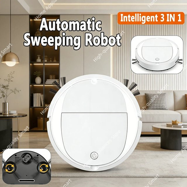 XMSJ 3-in-1 Automatischer Kehrroboter und Tragbarer Mini-Staubsauger für Nass-Trocken-Reinigung, Weiß - Bild 1