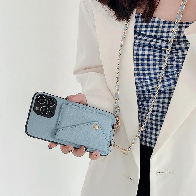 Yiran Crossbody Geldbörse und Handyhülle mit Kartenhalter und Umhängeband für iPhone, Blau - Bild 1
